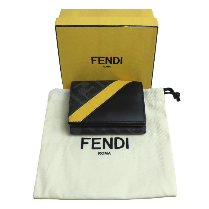 FENDI フェンディ コンパクトウォレット 三つ折り財布 ブラック イエロー 7M0280 ユニセックス【中古】【美品】