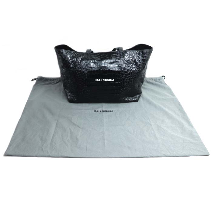 BALENCIAGA バレンシアガ エブリデイ クロコ型押し トートバッグ ブラック 618284 23E3N 1000 メンズ【中古】