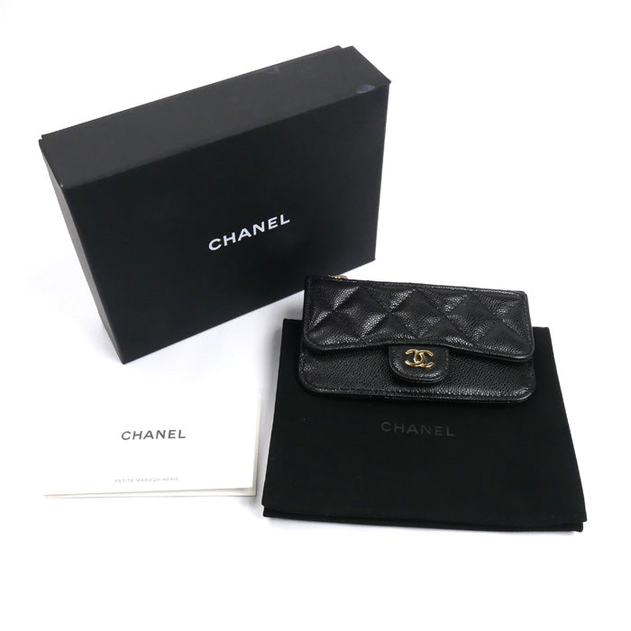 CHANEL シャネル マトラッセ キャビアスキン フラグメントケース コインケース ブラック AP2570 レディース【中古】【極美品】