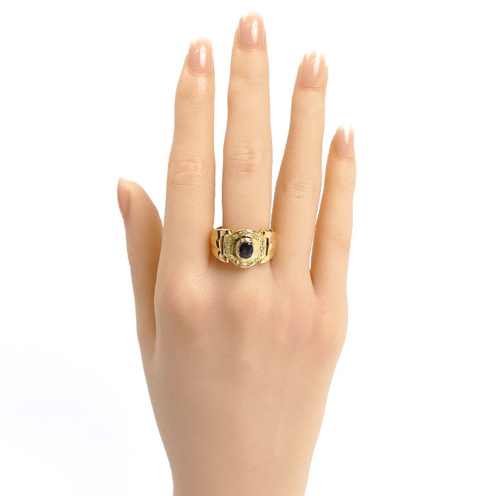 K18YG イエローゴールド リング・指輪 サファイア0.80ct ダイヤモンド0.10ct 20号 10.8g メンズ【中古】【美品】