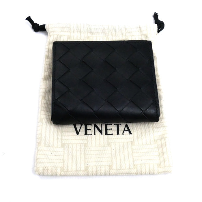 BOTTEGAVENETA ボッテガヴェネタ イントレチャート コンパクトウォレット 二つ折り財布 ブラック 775546VCPQ48803 レディース【中古】【美品】