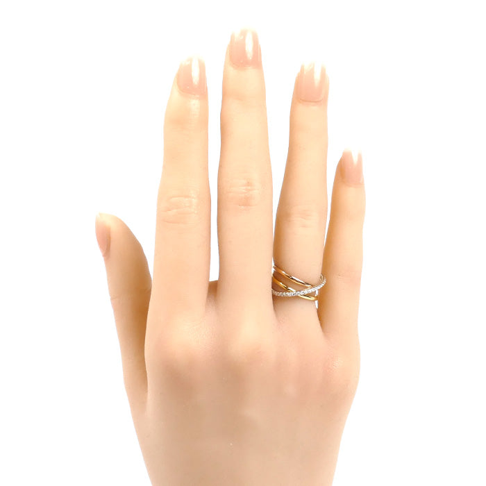 Ponte Vecchio ポンテヴェキオ K18YG/K18PG/K18WG ダイヤ リング・指輪 ダイヤモンド0.12ct 4号 3.7g ピンキー レディース【中古】【美品】