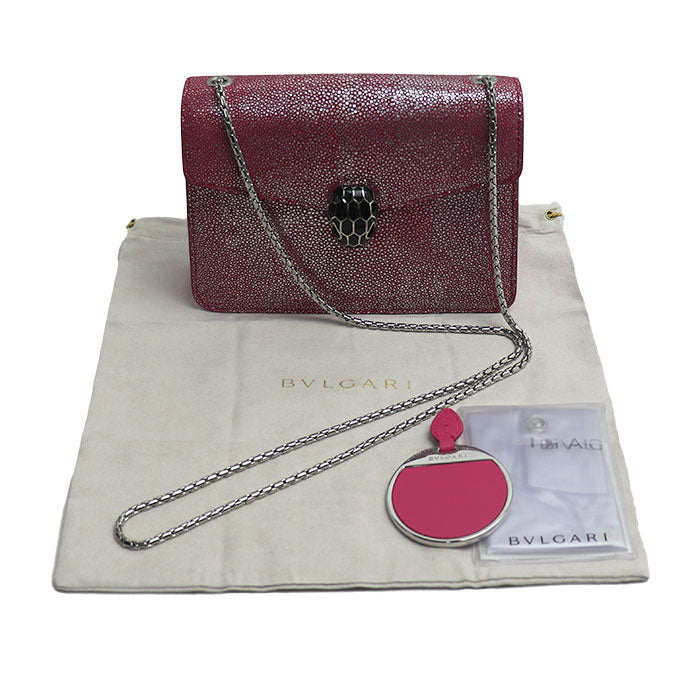 BVLGARI ブルガリ セルペンティ ガルーシャ チェーン ショルダーバッグ ピンク 288996 ミラー付き レディース【中古】【美品】