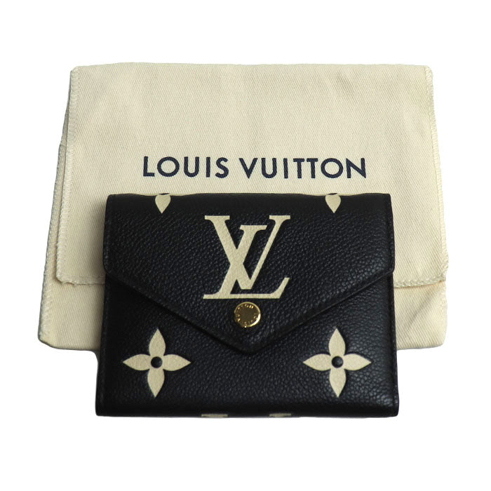 LOUIS VUITTON ルイ・ヴィトン ポルトフォイユヴィクトリーヌ 三つ折り財布 コンパクトウォレット モノグラム バイカラー アンプラント ブラック/ベージュ M80968 ICチップ レディース【中古】【美品】