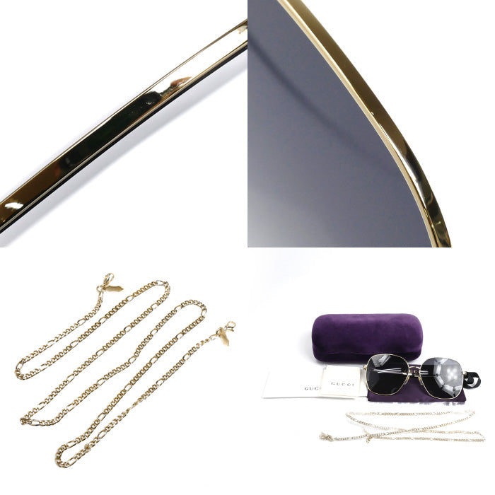 GUCCI グッチ インターロッキングG サングラス ゴールド GG1089SA 001 61□15-145 チェーン付き ユニセックス【中古】【美品】