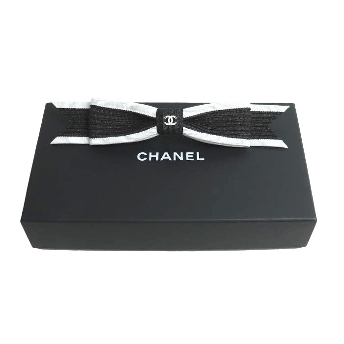 CHANEL シャネル メタル ファブリック ストロー ココマーク リボン ヘアアクセサリー バレッタ レディース【中古】【美品】