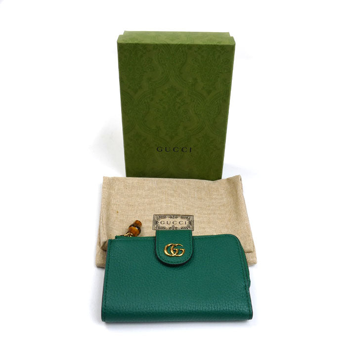 GUCCI グッチ ダブルG バンブー コンパクトウォレット 二つ折り財布 グリーン 739498 AABXM 3120 レディース【中古】【美品】
