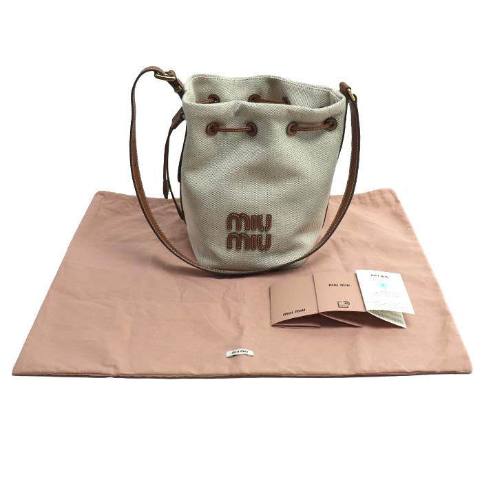 MIUMIU ミュウミュウ バケットバッグ ショルダーバッグ ベージュ/ブラウン 5BE090 レディース【中古】【美品】