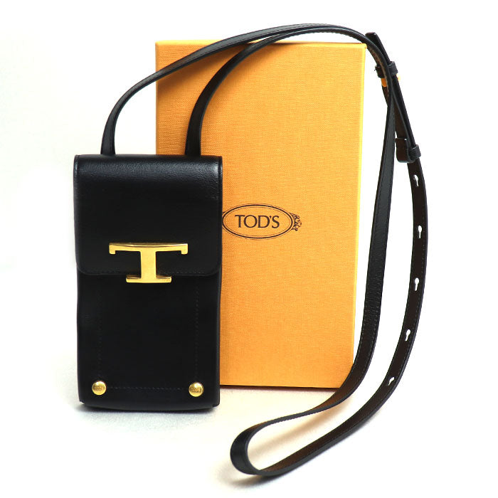 TOD’S トッズ Tタイムレス ショルダーバッグ フォンポーチ ブラック XAWTSAOV302RORB999 スマホケース レディース【中古】