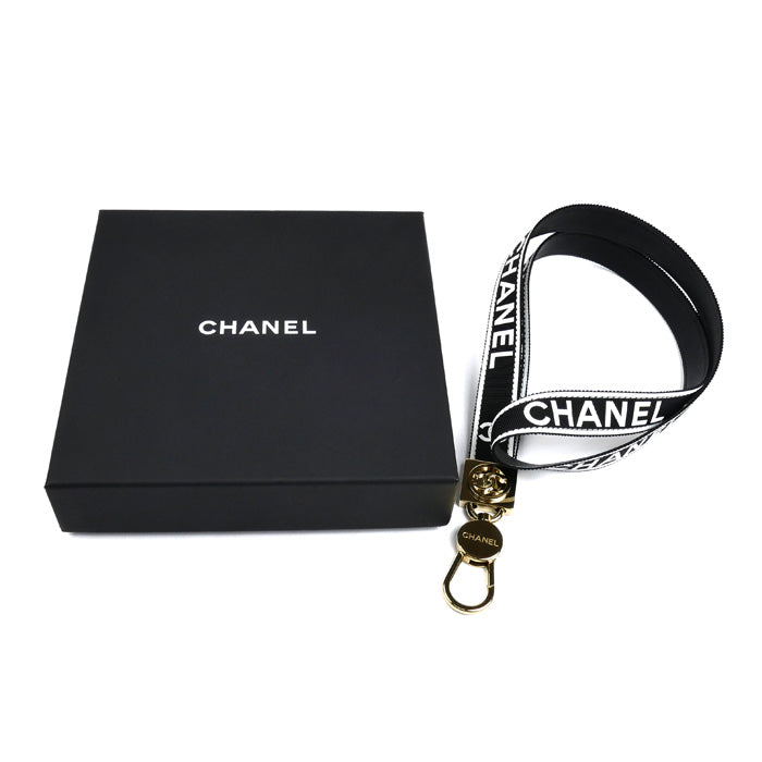 CHANEL シャネル ココマーク B25P ストラップ ネックストラップ ブラック/ホワイト AAA911 レディース【中古】【美品】