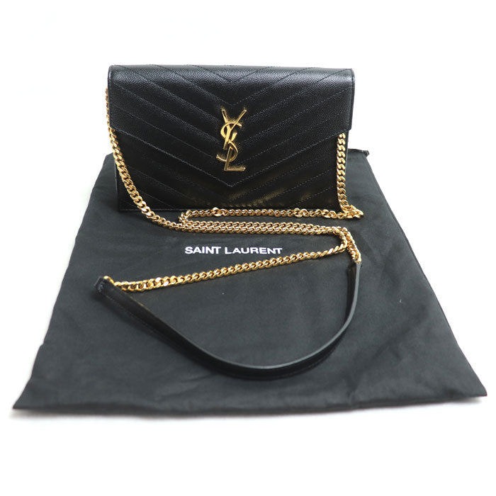 SAINT LAURENT サンローラン カサンドラ チェーンウォレット ショルダーバッグ ブラック 393953 レディース【中古】【美品】