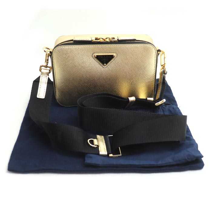 PRADA プラダ ブリック サフィアーノレザー ショルダーバッグ ショルダーバッグ ゴールド 2VH070 レディース【中古】【美品】