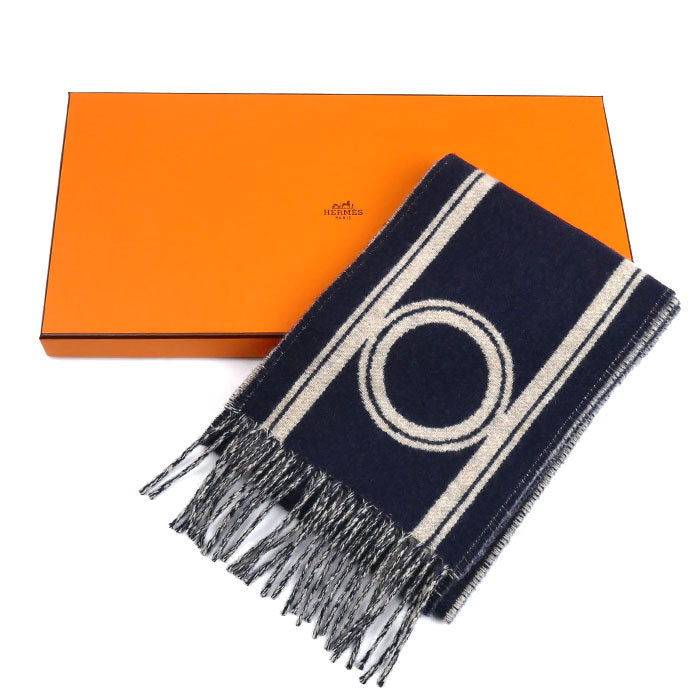 HERMES エルメス バンド・ドゥ・レポ マフラー マリン / ベージュ・シネ H259144S 02 レディース【中古】【極美品】