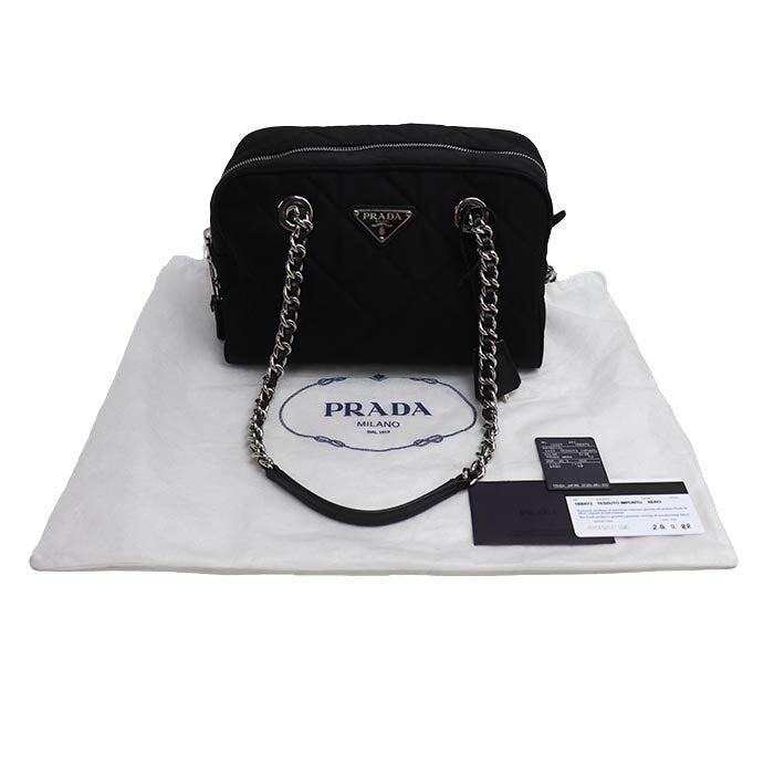 PRADA プラダ テスート インプントゥ チェーンショルダー ショルダーバッグ ブラック 1BB072 2AS3 F0002 レディース【中古】