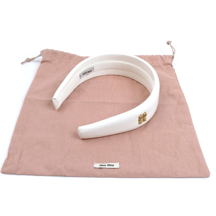 MIUMIU ミュウミュウ パテントレザー ロゴ カチューシャ ヘアアクセサリー 5IH025 レディース【中古】【美品】