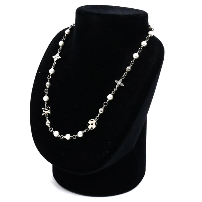 LOUIS VUITTON ルイ・ヴィトン 真鍮 フェイクパール ラインストーン LV パールズ ネックレス ネックレス M02448 LE0225 メンズ【中古】