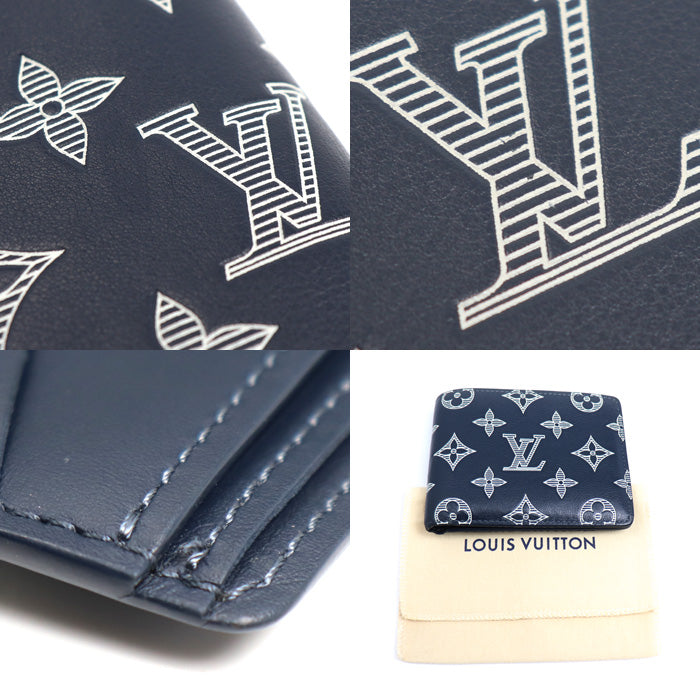 LOUIS VUITTON ルイ・ヴィトン ポルトフォイユ ミュルティプル 二つ折り財布 モノグラムシャドウ ネイビー M83379 ICチップ メンズ【中古】