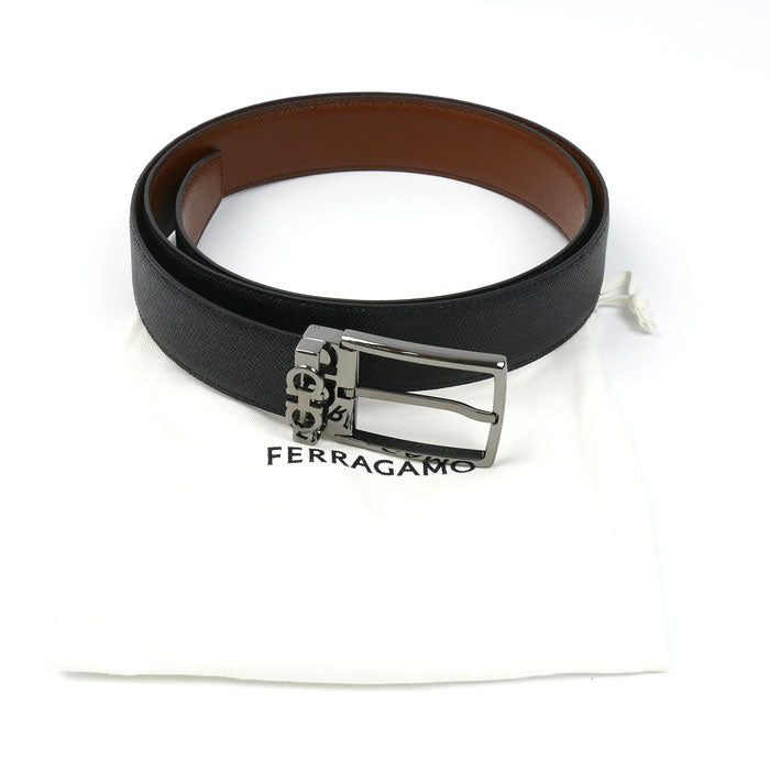 Salvatore Ferragamo サルヴァトーレフェラガモ ダブルガンチーニ リバーシブル ベルト ブラック ブラウン 67-A037 709528 メンズ【中古】【極美品】