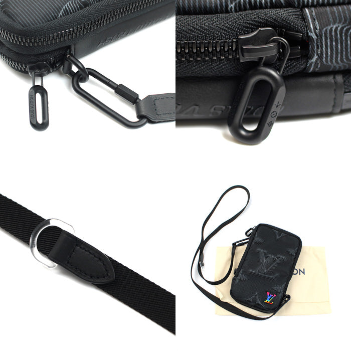 LOUIS VUITTON ルイ・ヴィトン 3Dモノグラム ダブルフォンポーチ ショルダーバッグ ブラック M80141 ICチップ メンズ【中古】【美品】