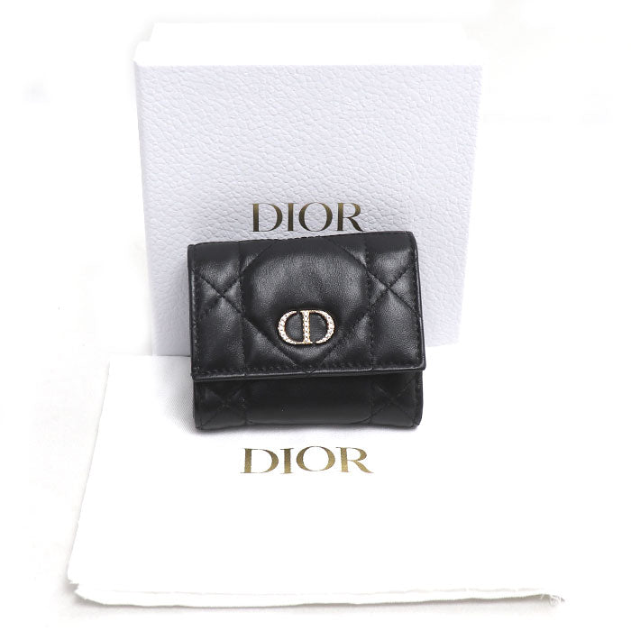 Dior ディオール カロ カナージュ ハイビスカス クリスタル L ジップウォレット 三つ折り財布 ブラック S4207UHNN_M900 レディース【中古】【美品】