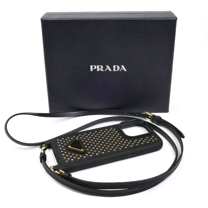 PRADA プラダ 16Pro iPhoneケース ブラック 1ZH209_2C3H_F0018 スタッズ レディース【中古】【極美品】
