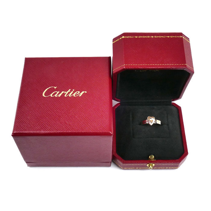CARTIER カルティエ K18PG ピンクゴールド K18WG ホワイトゴールド ダブルハート リング・指輪 8.5号 49 4.6g レディース【中古】【美品】