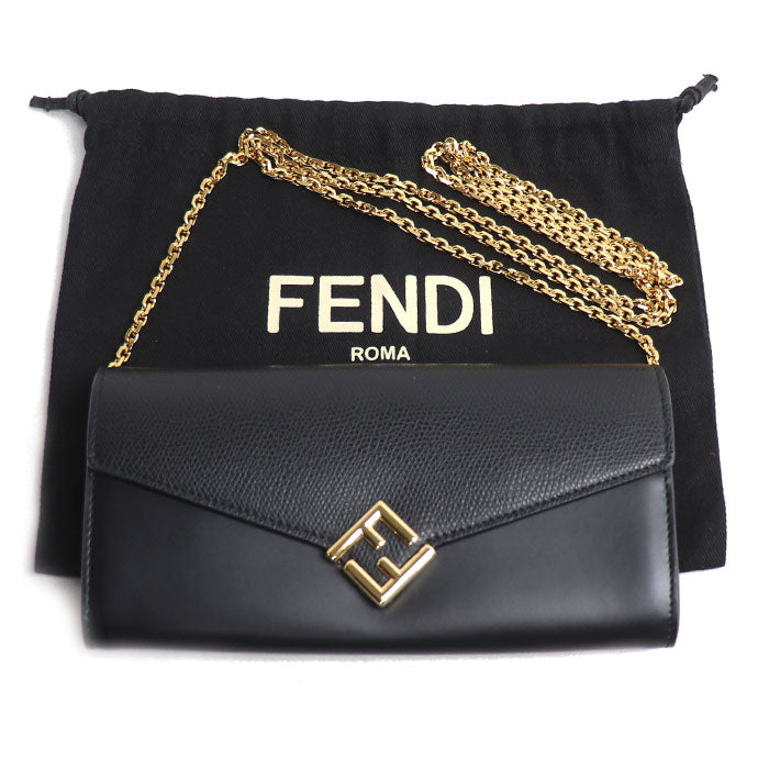 FENDI フェンディ FF ダイヤモンド チェーンウォレット 長財布 ブラック 8M0365ALV4F0KUR レディース【中古】【美品】