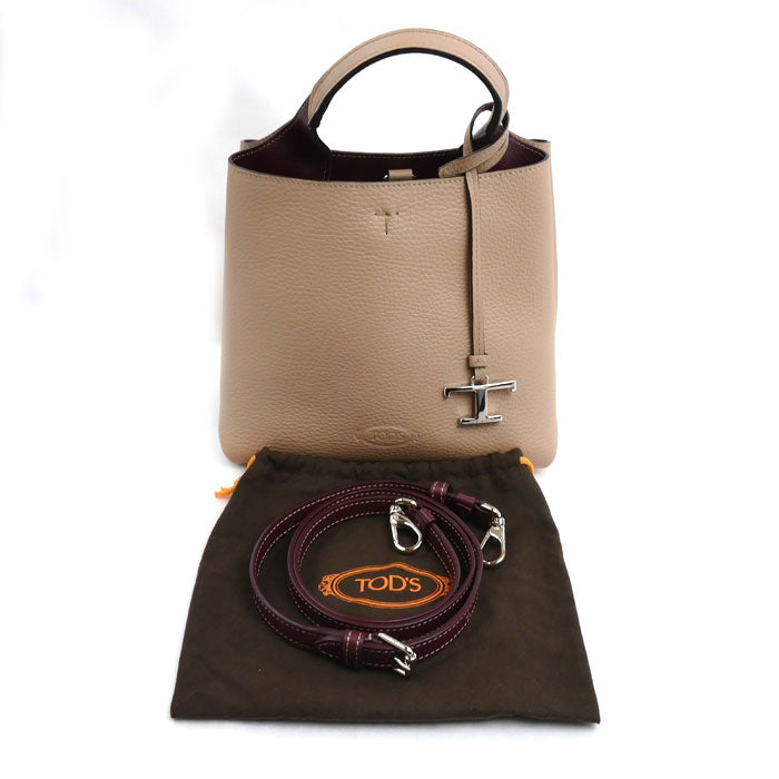 TOD’S トッズ Tタイムレス 2Wayショルダーバッグ ベージュ ボルドー XBWAPAA9100QNK レディース【中古】【美品】