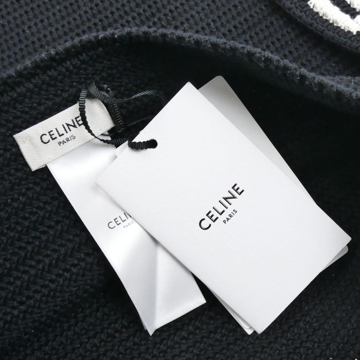 CELINE セリーヌ ロゴ クロシェ コットン ショルダーバッグ ブラック×ホワイト 2ADCS817X.38EC レディース【中古】【極美品】