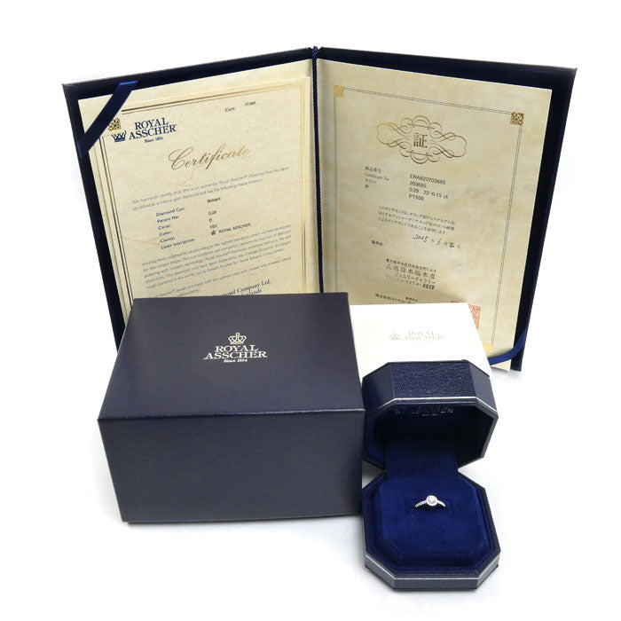 ROYAL ASSCHER ロイヤル・アッシャー Pt950プラチナ リング・指輪 ダイヤモンド0.29ct/0.15ct 9号 3.0g レディース【中古】