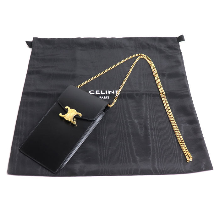 CELINE セリーヌ トリオンフ フォンポーチ ショルダーバッグ ブラック 10K683DPV.38NO チェーンショルダー レディース【中古】【美品】