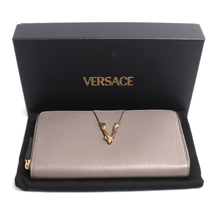 VERSACE ヴェルサーチ ヴィルトゥス 長財布 ラウンドファスナー グレー 1006263 1A04093 1E69V レディース【中古】【美品】