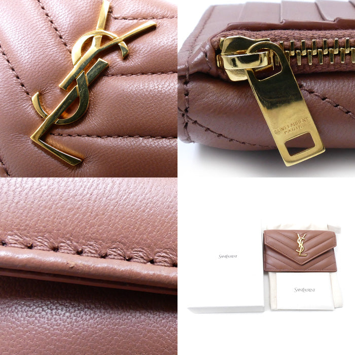 SAINT LAURENT サンローラン カサンドラ フラグメント フラップ カードケース BARELY PINK 612808AAA445922 レディース【中古】【美品】