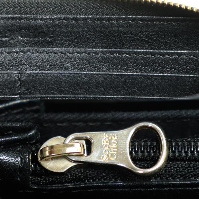 SEE BY CHLOE シーバイクロエ 長財布 ラウンドファスナー ブラック レディース【中古】