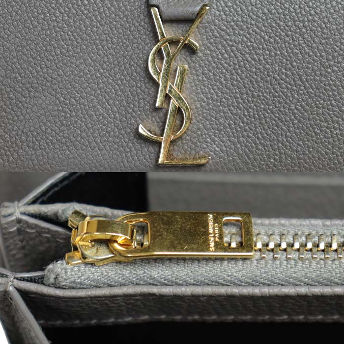 SAINT LAURENT サンローラン YSLライン ラージ フラップウォレット 長財布 グレー 414567 レディース【中古】