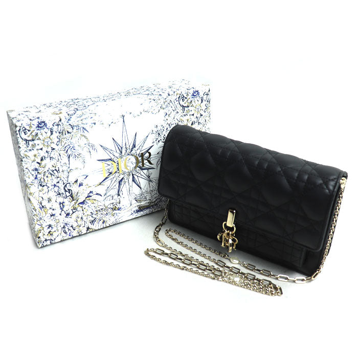 Christian Dior クリスチャンディオール カナージュ チェーンウォレット ショルダーバッグ ブラック 509370NINJ レディース【中古】