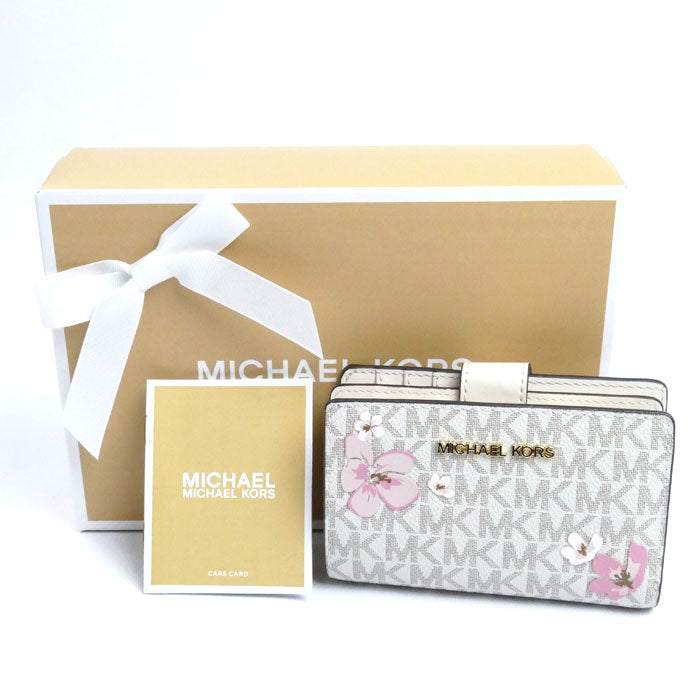 Michael Kors マイケルコース ビルフォールド MKシグネチャー ウォレット 二つ折り財布 ホワイト ライトクリーム マルチ 35S4GTVF8I レディース【中古】【極美品】