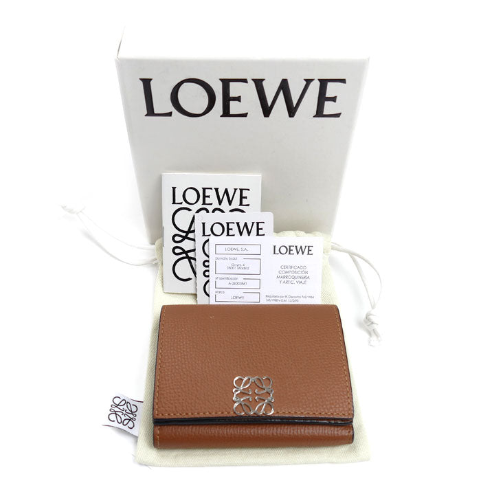 LOEWE ロエベ アナグラム トライフォールド ウォレット 三つ折り財布 タン C821TR2X02 2530 レディース【中古】