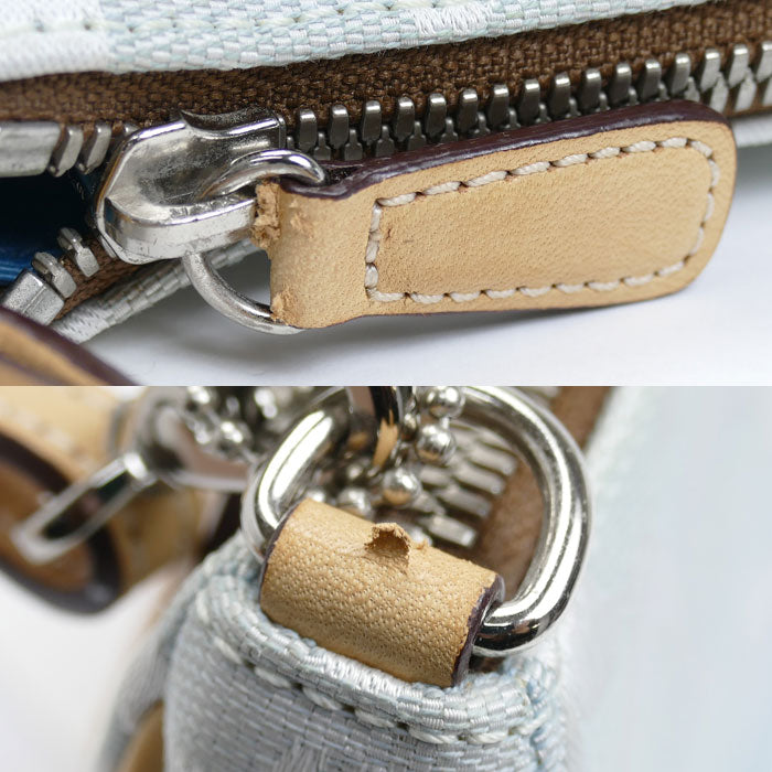 COACH コーチ シグネチャー アクセサリーポーチ ブルー系 ベージュ 6094 レディース【中古】