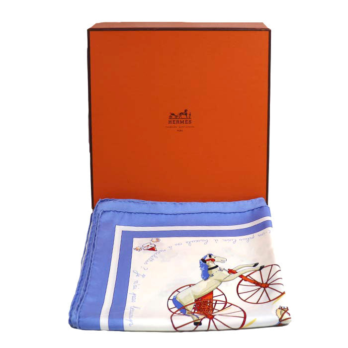 HERMES エルメス カレ90 THEODORA テオドラ teodoraRaconte moi le Cheval スカーフ ホワイト/ブルー レディース【中古】