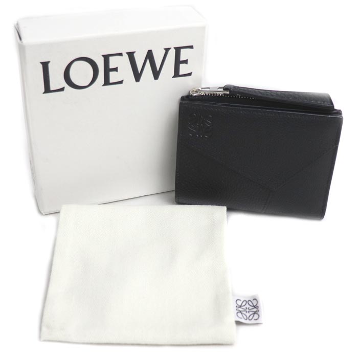 LOEWE ロエベ パズル スリム コンパクトウォレット 二つ折り財布 ブラック C510W73X08 レディース【中古】【美品】