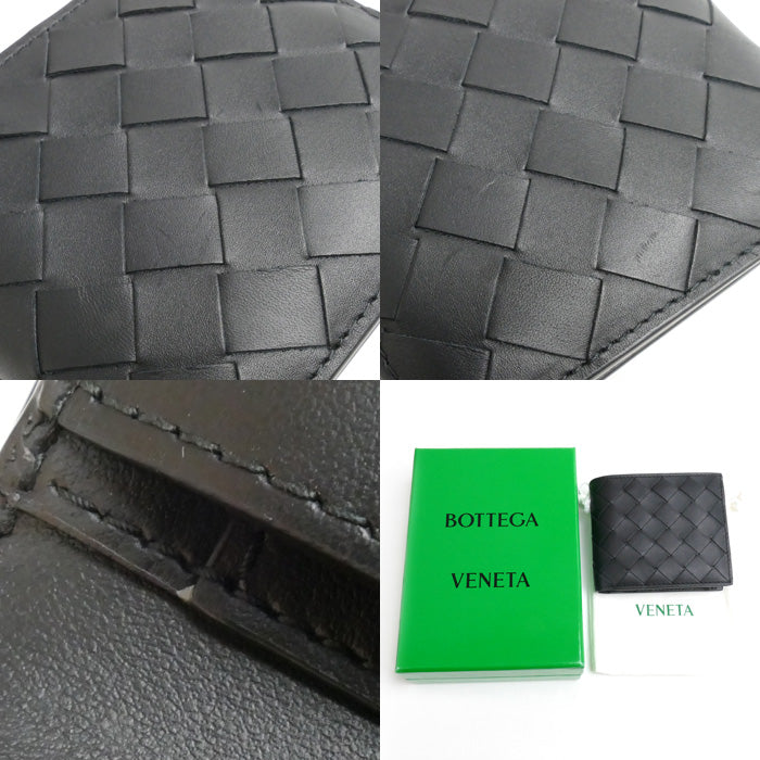 BOTTEGAVENETA ボッテガヴェネタ イントレチャート 二つ折り財布 ブラック 740273 VCPQ4 8803 メンズ【中古】