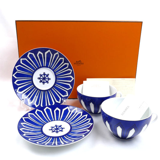 HERMES エルメス ブルーダイユール カップ&ソーサー 2客セット 食器【未使用】【買取品】