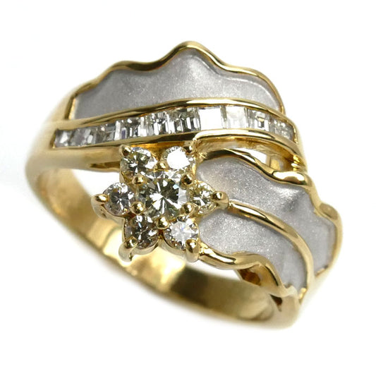 K18YG イエローゴールド Pt900プラチナ リング・指輪 ダイヤモンド0.33ct/0.37ct 14号 6.5g レディース【中古】【美品】