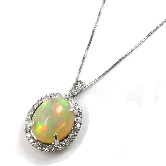 Pt900プラチナ Pt850プラチナ ネックレス オパール2.20ct ダイヤモンド0.32ct 4.0g ～45cm フリーチェーン レディース【中古】