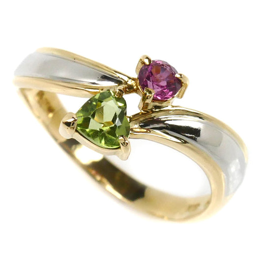 K18YG イエローゴールド Pt900プラチナ リング・指輪 ペリドット ピンクトルマリン 12号 2.3g レディース【中古】