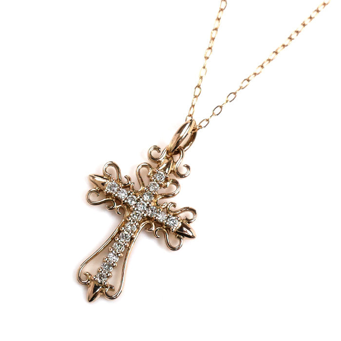 K18PG ピンクゴールド クロス ネックレス ダイヤモンド0.10ct 1.7g 40cm レディース【中古】