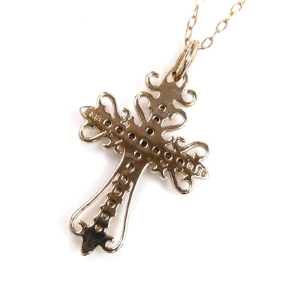 K18PG ピンクゴールド クロス ネックレス ダイヤモンド0.10ct 1.7g 40cm レディース【中古】