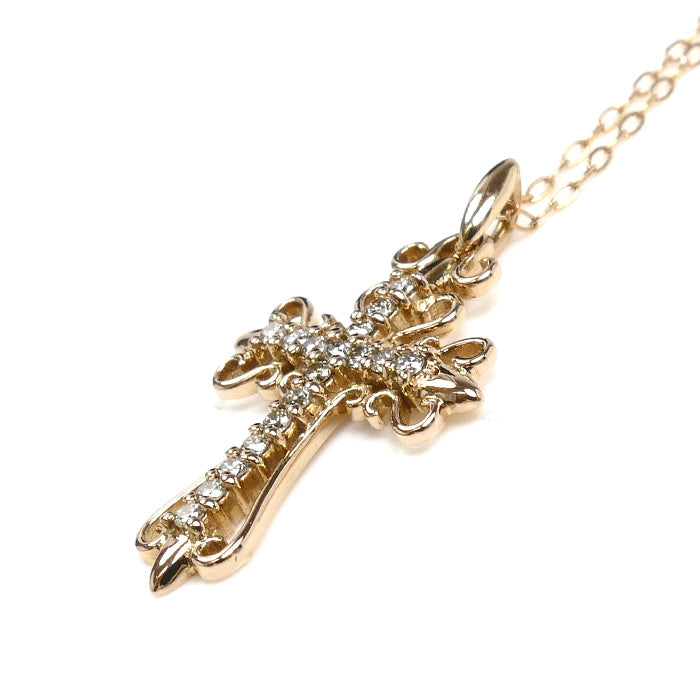 K18PG ピンクゴールド クロス ネックレス ダイヤモンド0.10ct 1.7g 40cm レディース【中古】