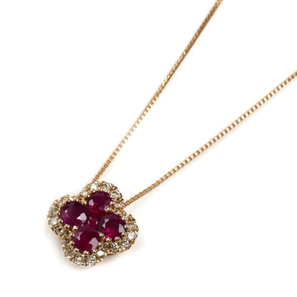K18PG ピンクゴールド ネックレス ルビー0.60ct ダイヤモンド0.15ct 2.7g ～45cm フリーチェーン レディース【中古】